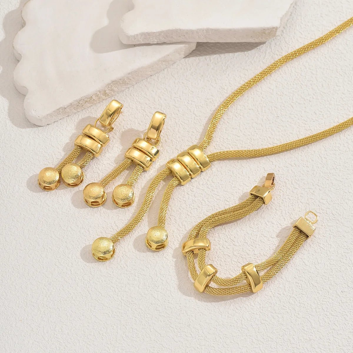 Gold Plated Geometric Charm Bracelet | Natural Stone Bezel Set Fashion Bangle