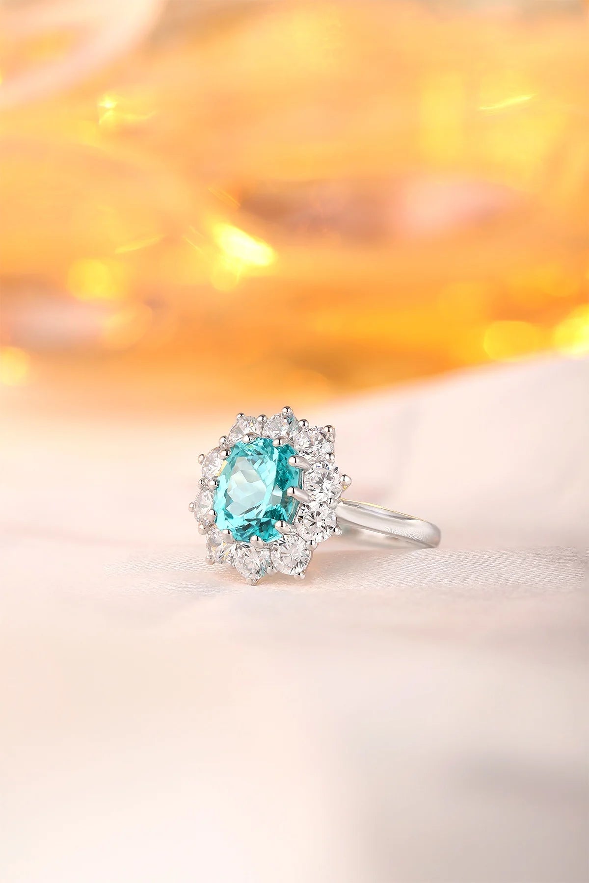 Gemfiori Handmade Lab Grown Paraiba Sapphire Engagement Rings Rhodium Plated Sterling Silver 925 Wedding Jewelry