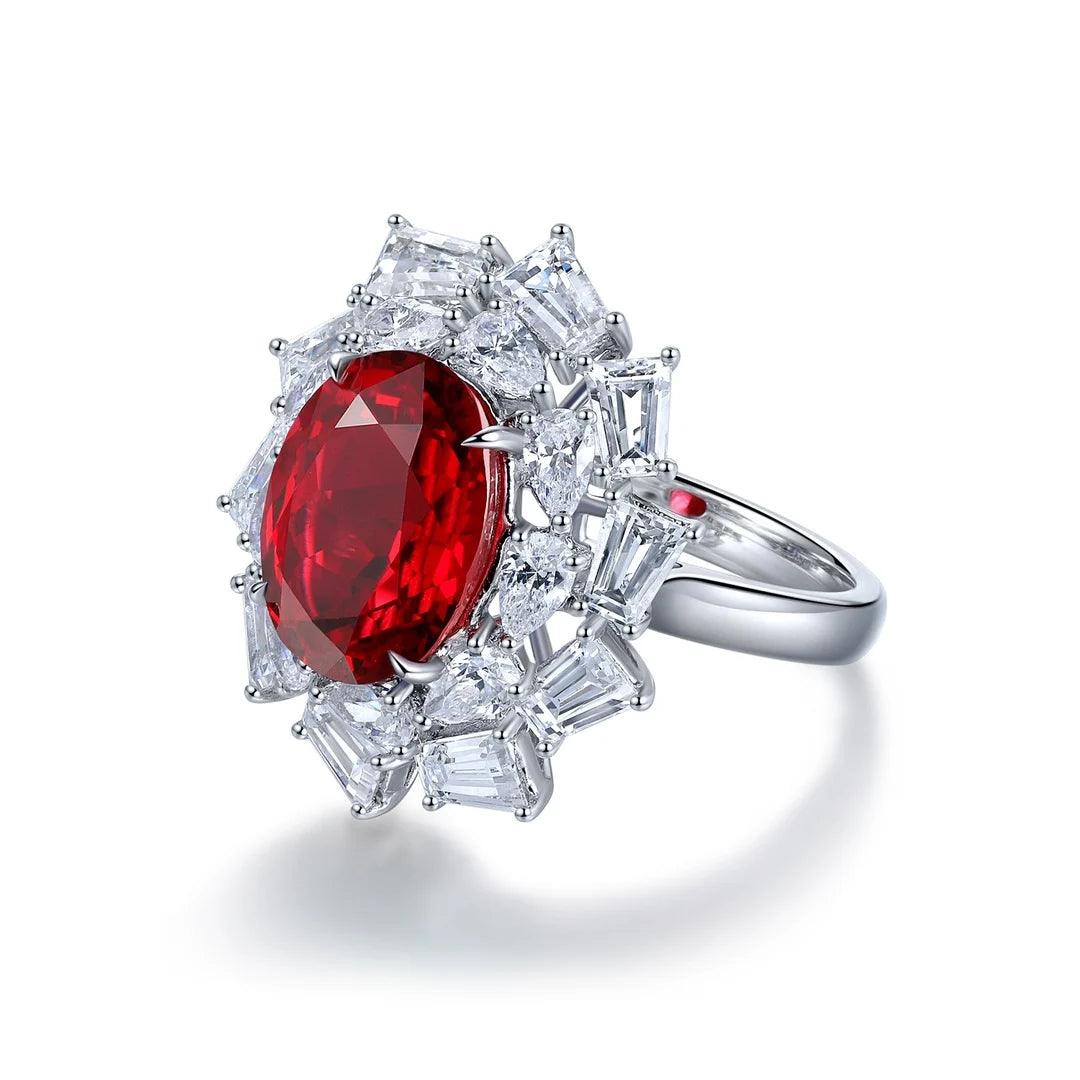 Gemfiori Luster Certified Lab Grown Ruby Platinum Engagement Rings 2025 Trends Wedding Ring for Women's Anniversary Jewelry