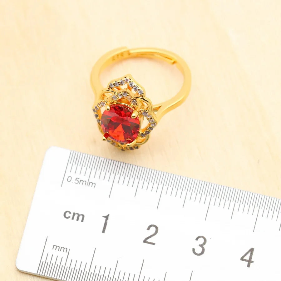 XOTICA 2023 New Red Cubic Zirconia Jewelry Set for Women Earrings Open Ring Pendent Necklace for Wedding or Engagement