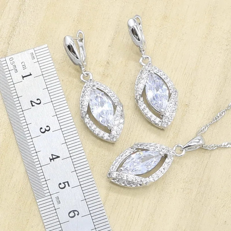 XOTICA Classic White Zircon Silver Women's Jewelry Set Including Bracelet Earrings Rings Necklace Pendant for Parties Engagements Alloy