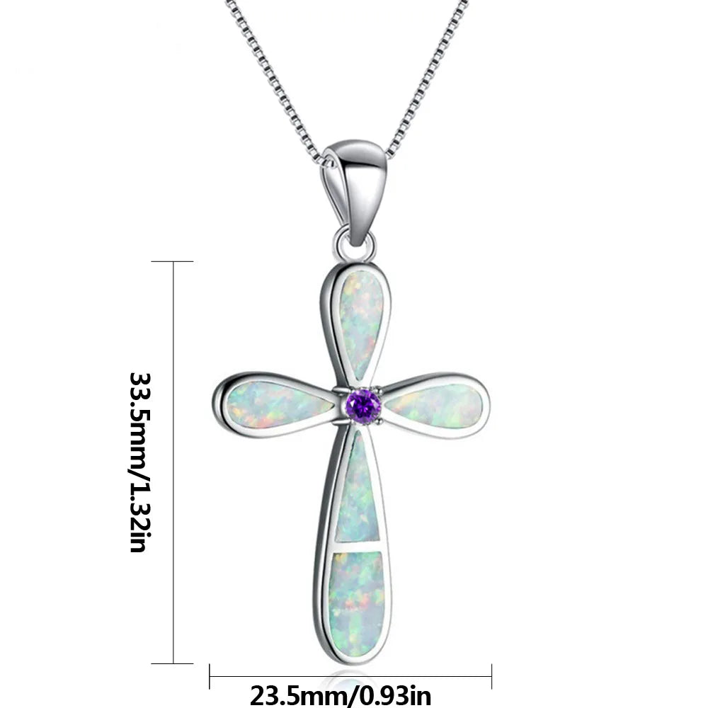 Aobao Cross Pendant Opal Necklace Jewelry Wholesale Inlaid with Opalv