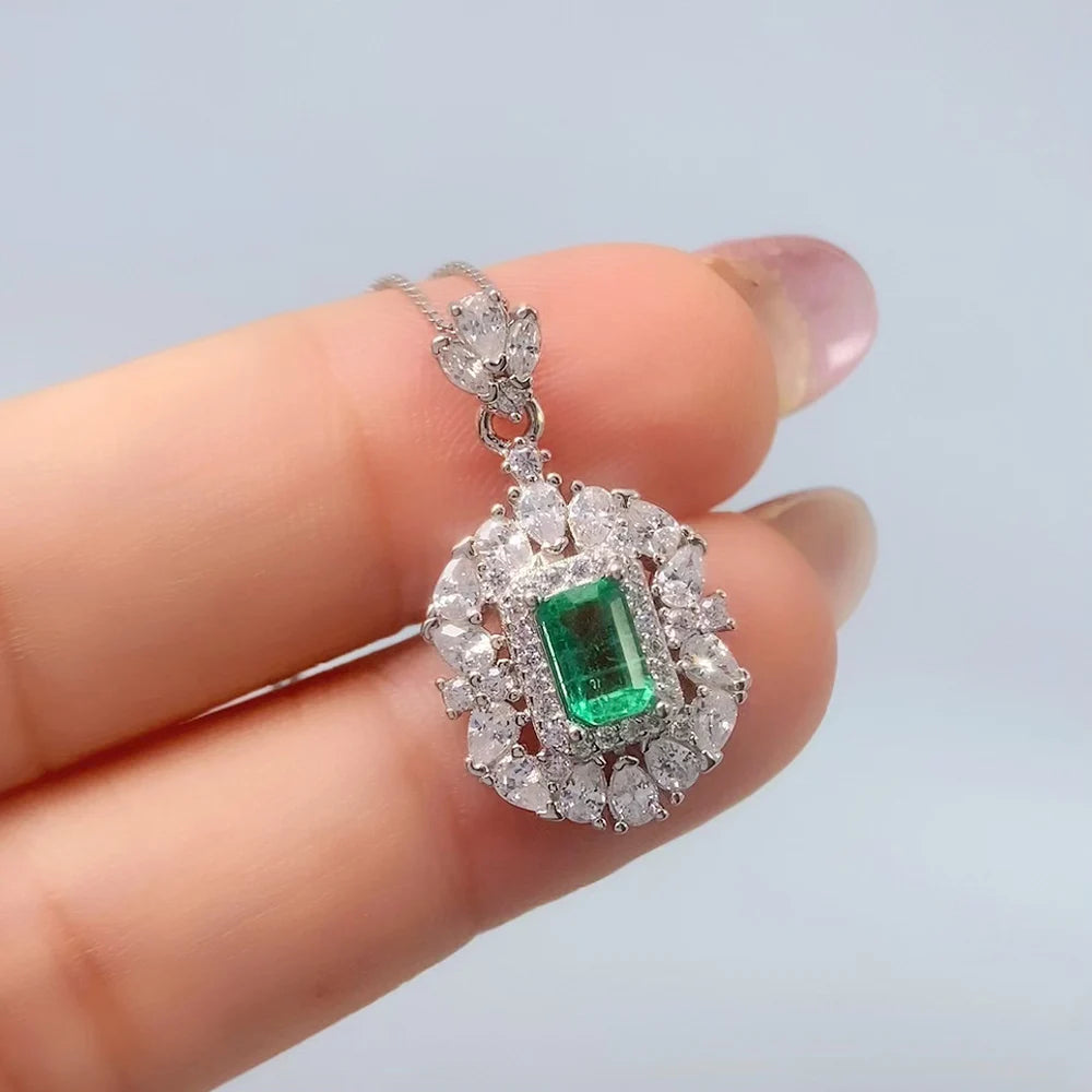 Gioiellieri Natural Green Emerald Pendant for Women with 925 Sterling Silver May Birthstone Fine Jewelry Wedding Engagement Anniversary Gift