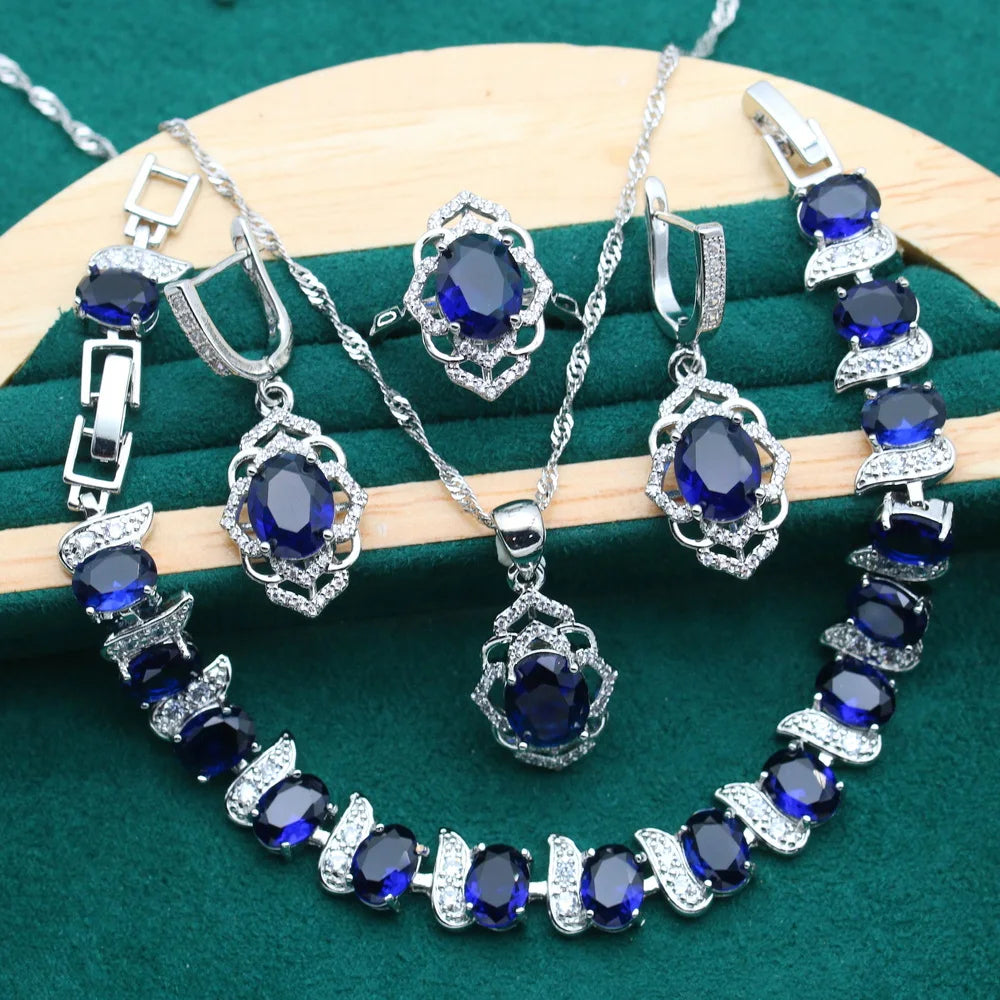 XOTICA 2022 New Red Cubic Zirconia Platinum Plated Classic Wedding Party Jewelry Sets for Women Bracelet Earrings Open Ring Pendant