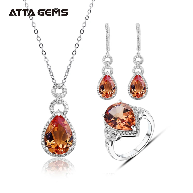 Zultanite Diaspore Gemstone Jewelry Set for Women Solid 925 Sterling Silver Ring Earrings Necklace Handmade Jewelry Set