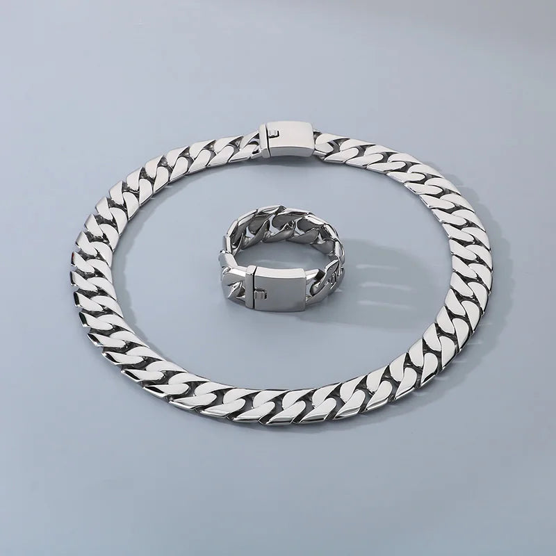 REBEL Men Hip Hop Stainless Steel Jewelry Set Cuban Links Fashion Bracelets Fashion Necklaces