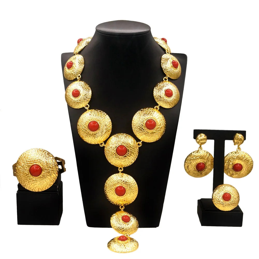 Zhuerrui Italian Gold Plated Jewelry Sets High Quality Brazilian Gold Jewelry Set Necklace Bracelet Chain Jewelry Set H00509
