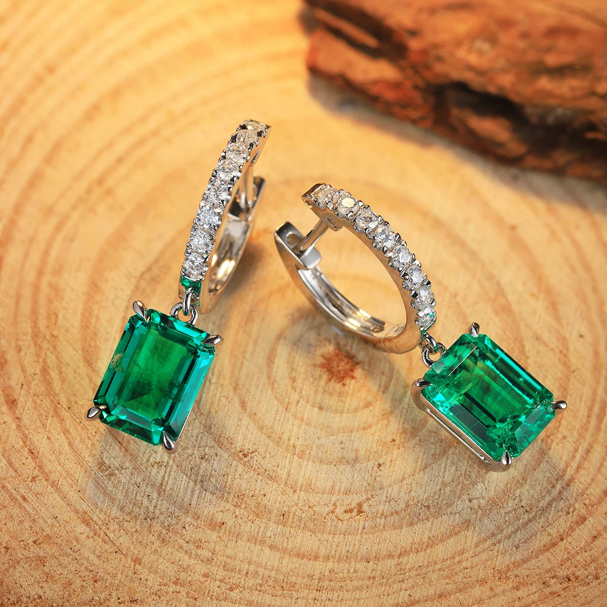 ArtistA Fancy Design Earring Women Jewelry Lab Grown Emerald Gemstone Classic S925 Silver Women Birthday Gift Classic Earring Stud Set