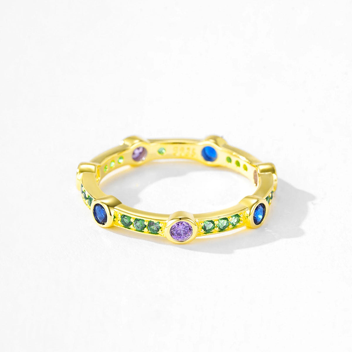 S&S Colourful Zircon Semi-Circular Ring & Earrings Set | 925 Silver Rhodium Plated | S&S Collection