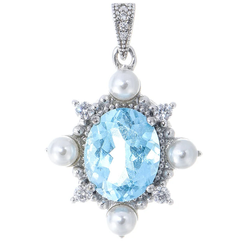 Gioiellieri Fashion Sky Blue Topaz Pendant Necklace Women 925 Sterling Silver Rhodium Plated Chain Zircon Natural Stone Jewelry