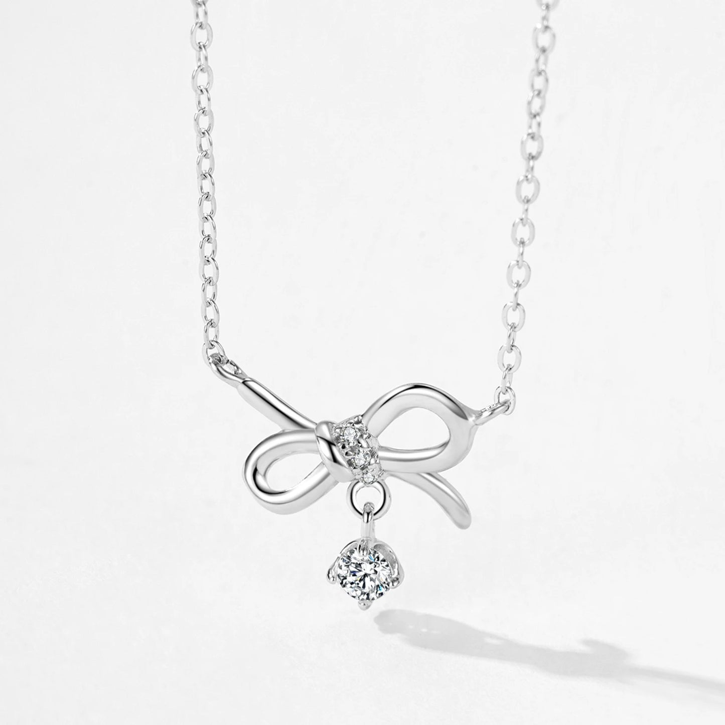 Ailmay 925 Sterling Silver Brilliant Bowknot Pendant Necklace Ring For Women Jewelry Set Birthday Anniversary Mothers Day Gifts