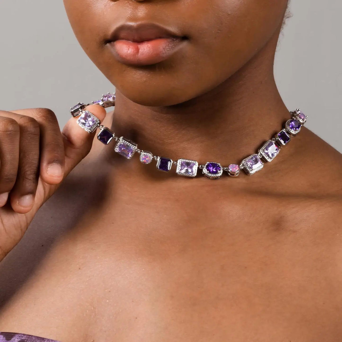 Luxury Purple Gem Zircon Tennis Necklace for Men Women Hip-hop Jewelry Necklace
