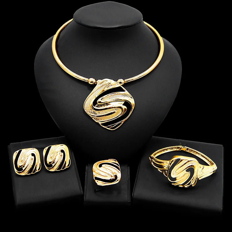 Zhuerrui24K Gold-Plated Luxury Jewelry Set Diamond Butterfly Fashion Beautiful Smart Elegant Fortune Lady Birthday Gift