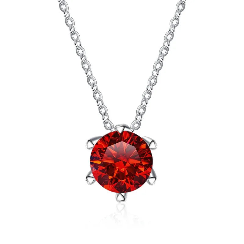 Factory Custom Minimalist 925 Sterling Silver Six Claw Set Round Cut 1 Carat Colorful Moissanite Pendant Necklaces Women