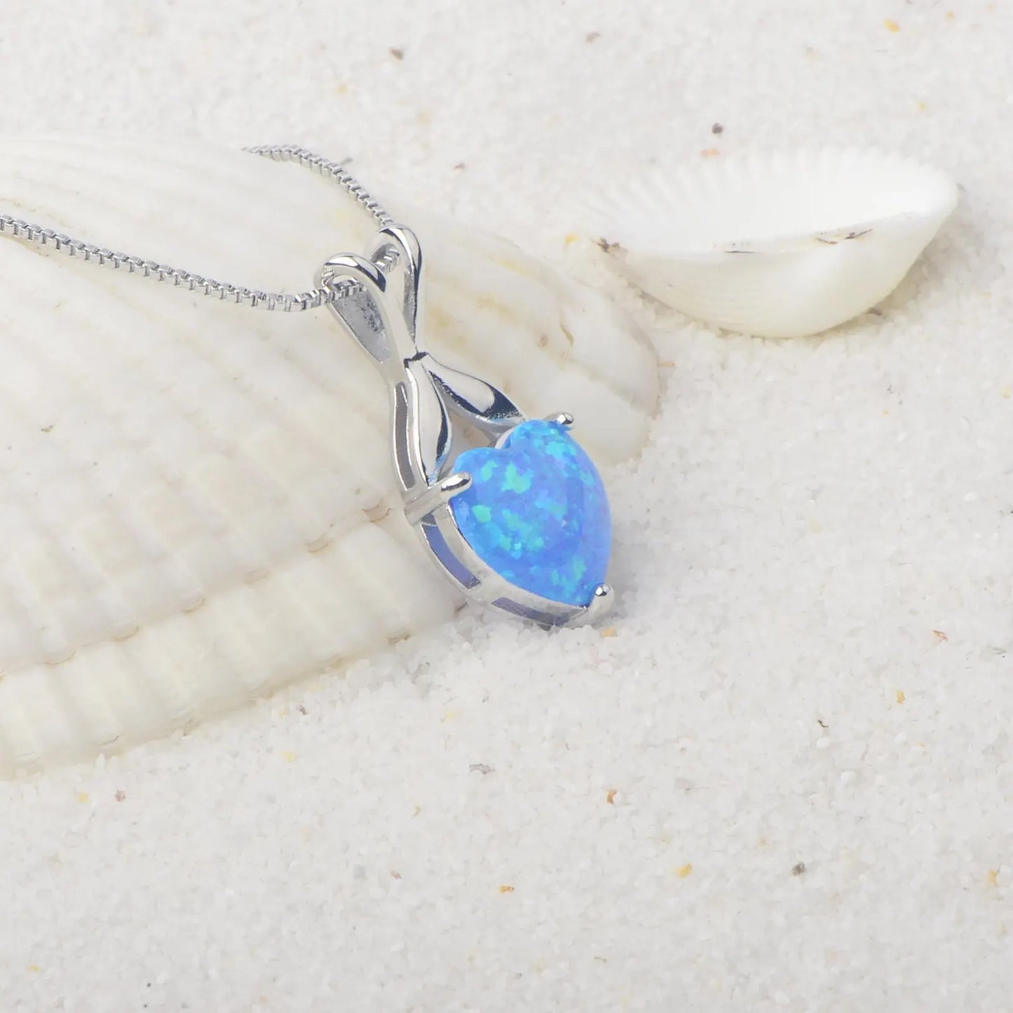 INS Trendy Blue Copper Opal Heart Sweater Chain Necklace-Sparkling Inlay Opal Jewelry with Link Chain Bulk Supply