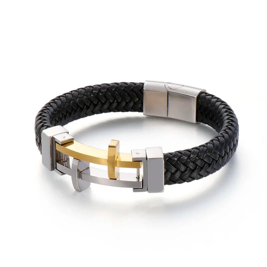 KALEN Trendy Genuine Leather Cord Bracelet Men Stainless Steel With Magnetic Clasp