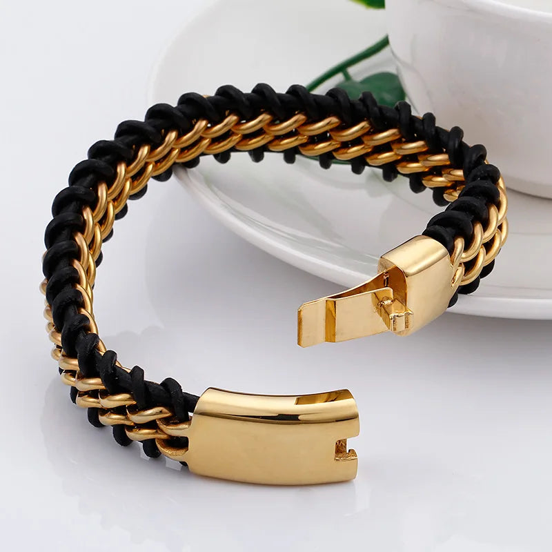 KALEN Leather Titanium Braided  Bracelet Bigiotteria in Acciaio Inox Bracciali for Men