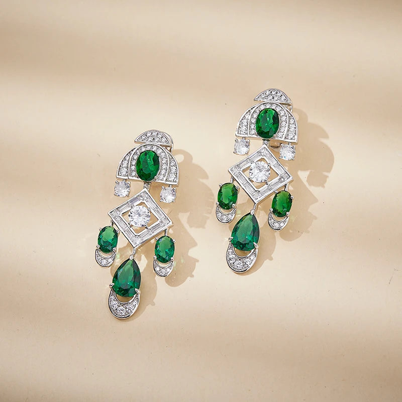 Classic High-end Brass Necklace and Earrings Featuring Zircon Retro Style Suitable for Rhodium Plating at Weddings and Parties