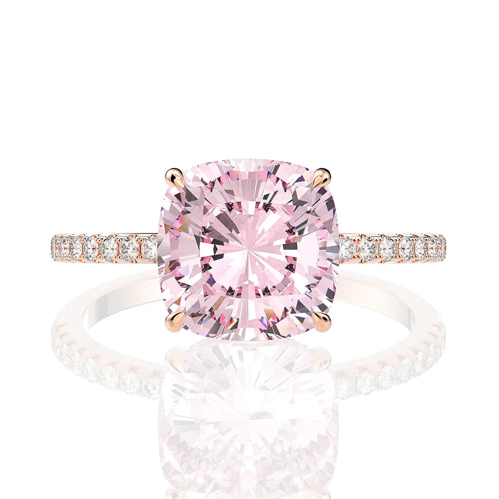 MuShan Jewelry Factory 925 Silver 10*10 High Carbon Diamond 5 Carat Pink Diamond Ring for Engagement Proposal and Wedding