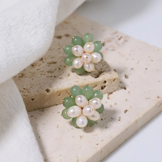 Natural Freshwater Pearl Natural Stone Flower Earrings Korean Style Women Luxury Jewelry Fashion Ladies and Girls Gift GE1588