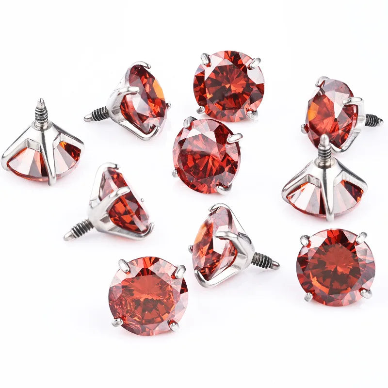 Youkeen G23 Titanium Piercing Earrings CZ Top Astm F136 Titanium Jewelry Long Thread  Top  Nose Rings Labret Helix Ear Stud