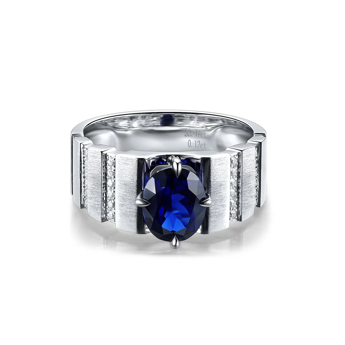 Gemfiori Wedding Rings 925 Sterling Silver Lab Grown Sapphire Mens Solid Silver Band Ring