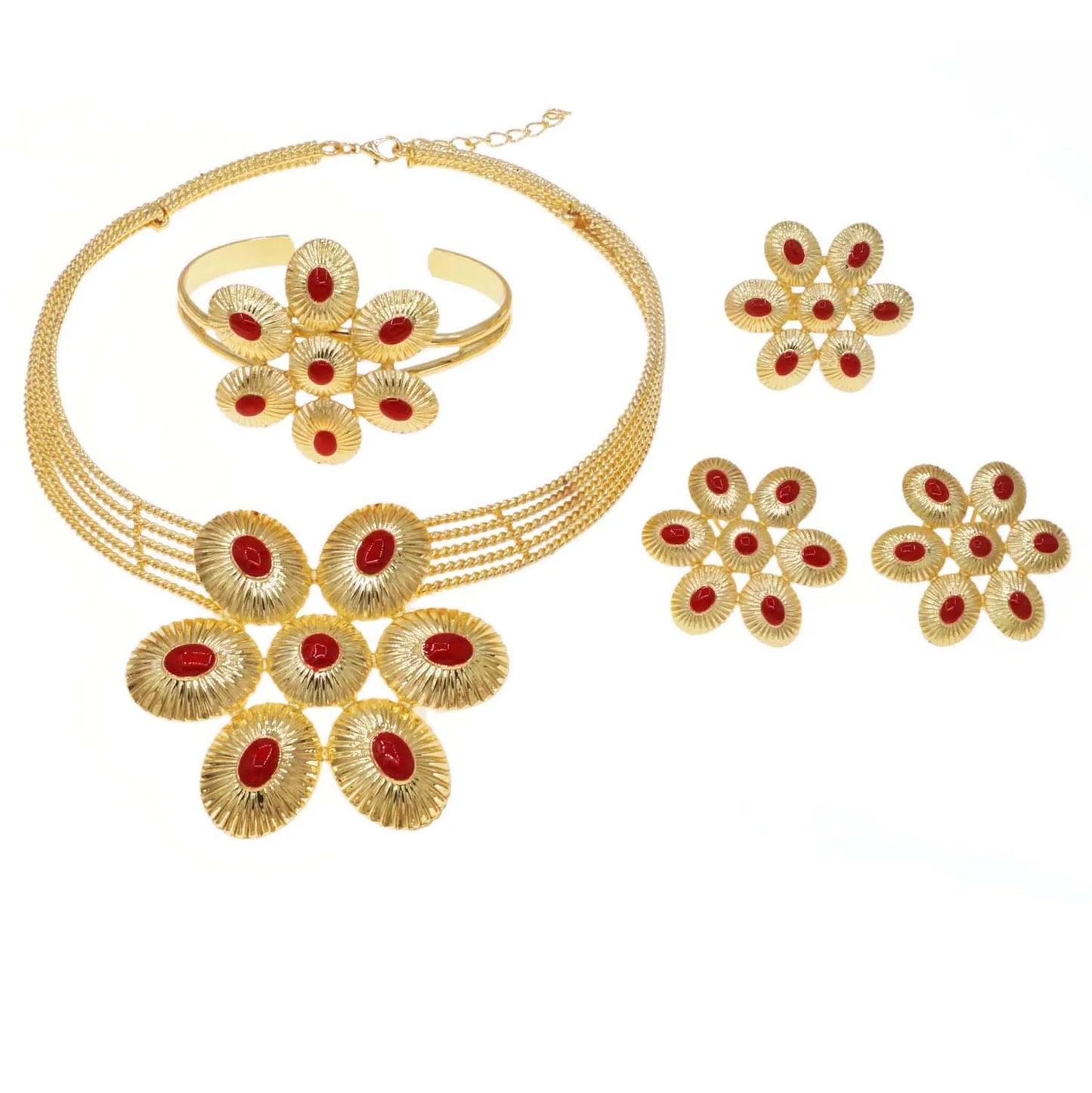 Zhuerrui Electroplated Jewelry Women's Jewelry Set Read Oval Bead NecklaceJewelry Sets Available Bridal Accessories HA20044