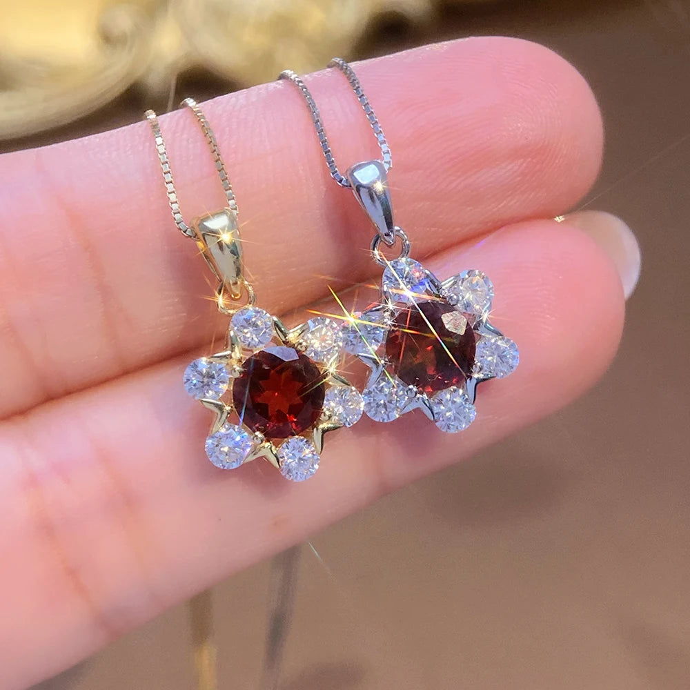 Gioiellieri Rhodium Plated Sterling Silver Garnet Women's Trendy Gift Tiny Round Pendant Necklace