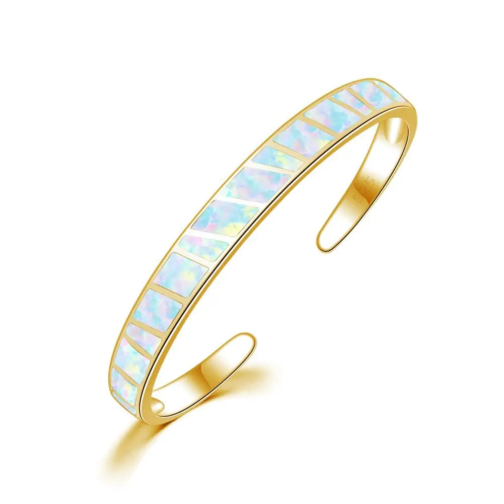 Opal Hawaii Style Blue Square Stripe Silver Plated Women's Cuff Bracelet Handmade Inlaid Opal Jewelry for Anniversary Wholesale
