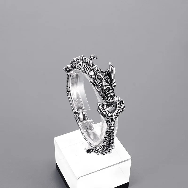 VIKING Mens Punk Tiger, Leopard & Dragon Links Bracelet – Silver Stainless Steel
