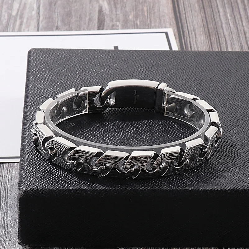KALEN Men 220mm Silver/Grey Punk Stainless Steel Links Bracelet