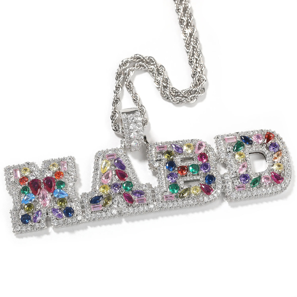 BiG-BOSS Uwin Mix Setting Name Pendant Multi Color CZ Initial Pendant Vertical Letter Pendant Hip Hop Personalized Jewelry