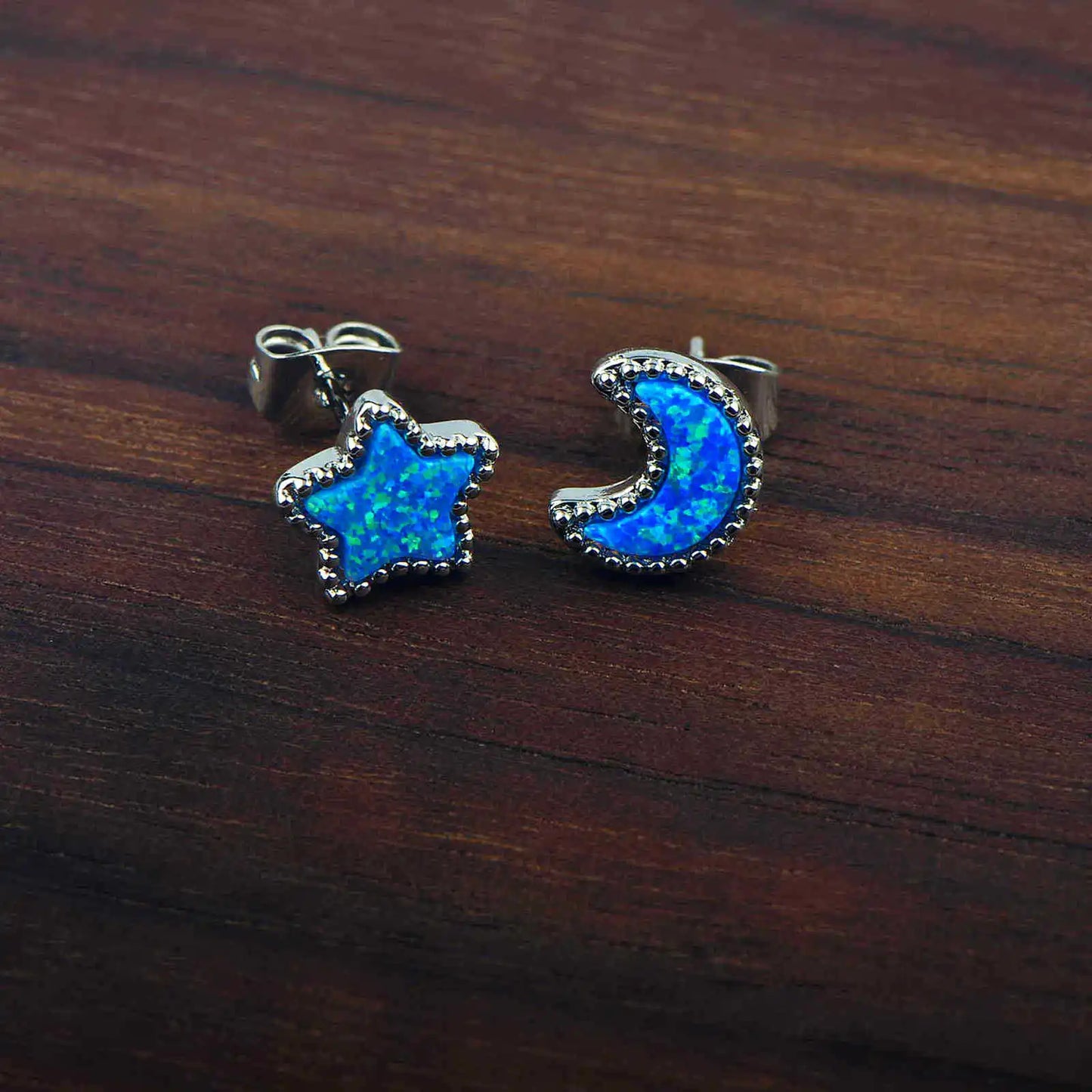 Dreamy Celestial Opal Pendant Earrings Star & Moon Design Trendy Bohemian Christian Brass Jewelry
