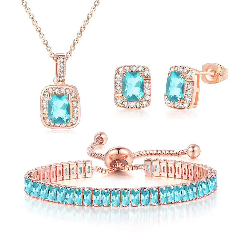 ArtistA RST New Arrival Women Accessories 3 Pcs AAA Green Zircon Earring Necklace Bracelet Jewelry Set S443