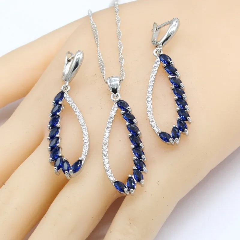 XOTICA Silver Jewelry Set for Women Blue White Crystal Earrings Necklace Pendant for Wedding Parties Gifts Engagements Featuring Zircon