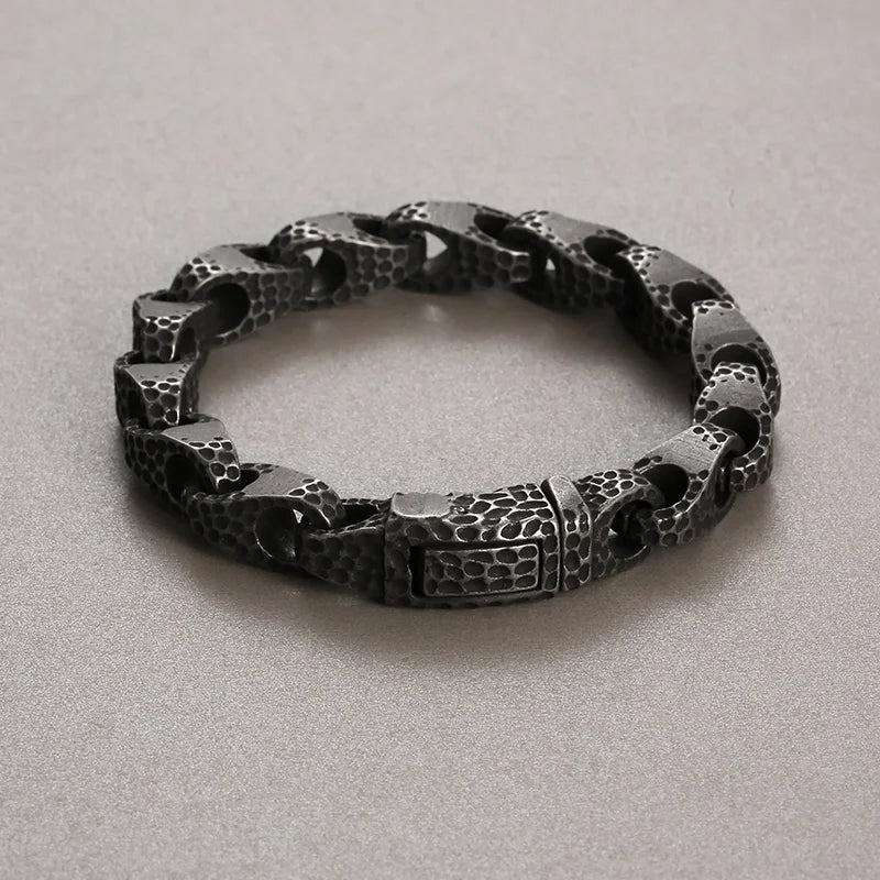 KALEN Men Retro 225mm Stainless Steel Pitted Surface Links Bracelet
