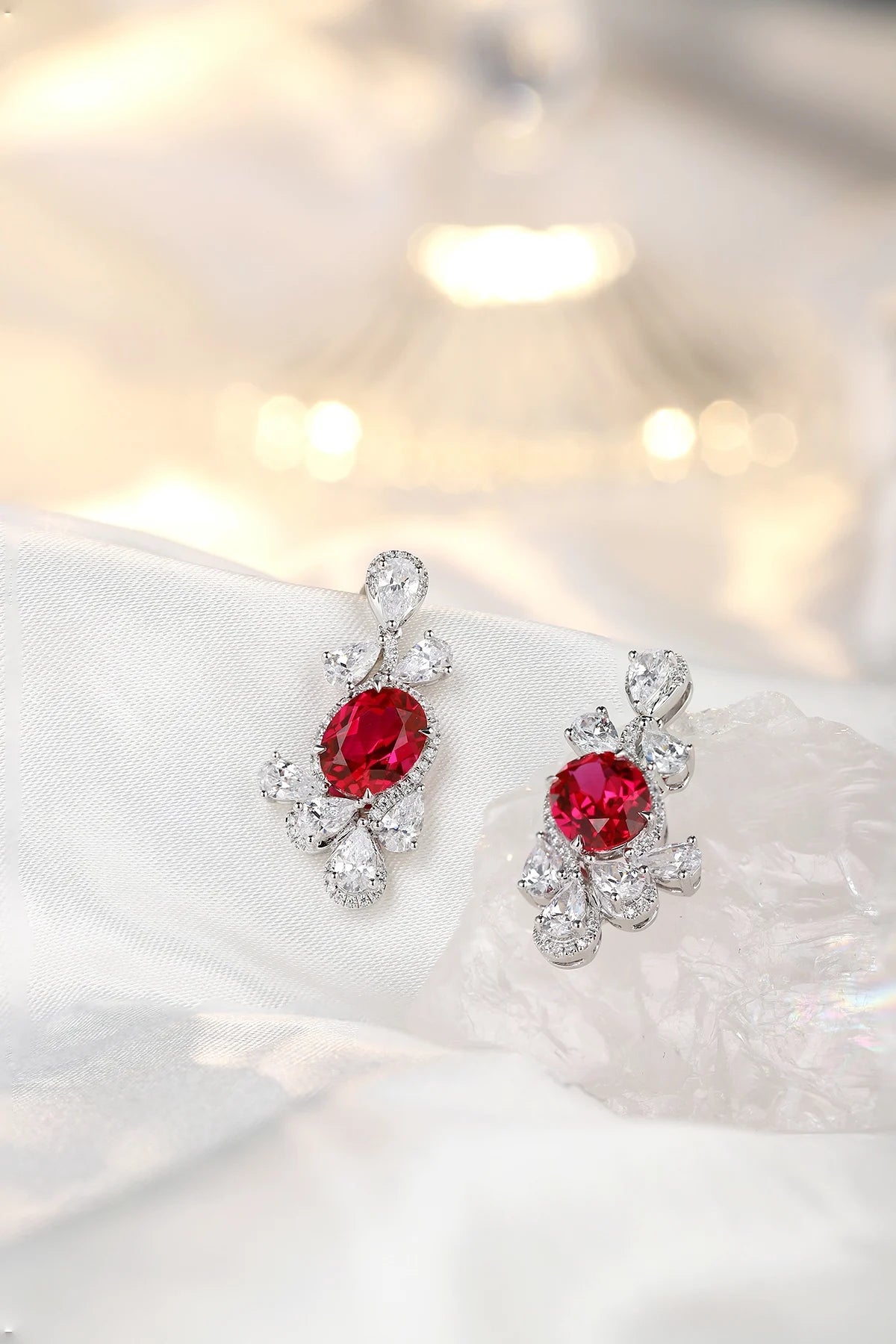Gemfiori Anster High Quality S925 Lab Grown Ruby Earring Stud Dainty Gemstone Stud Earrings for Women Daily Wear Gift