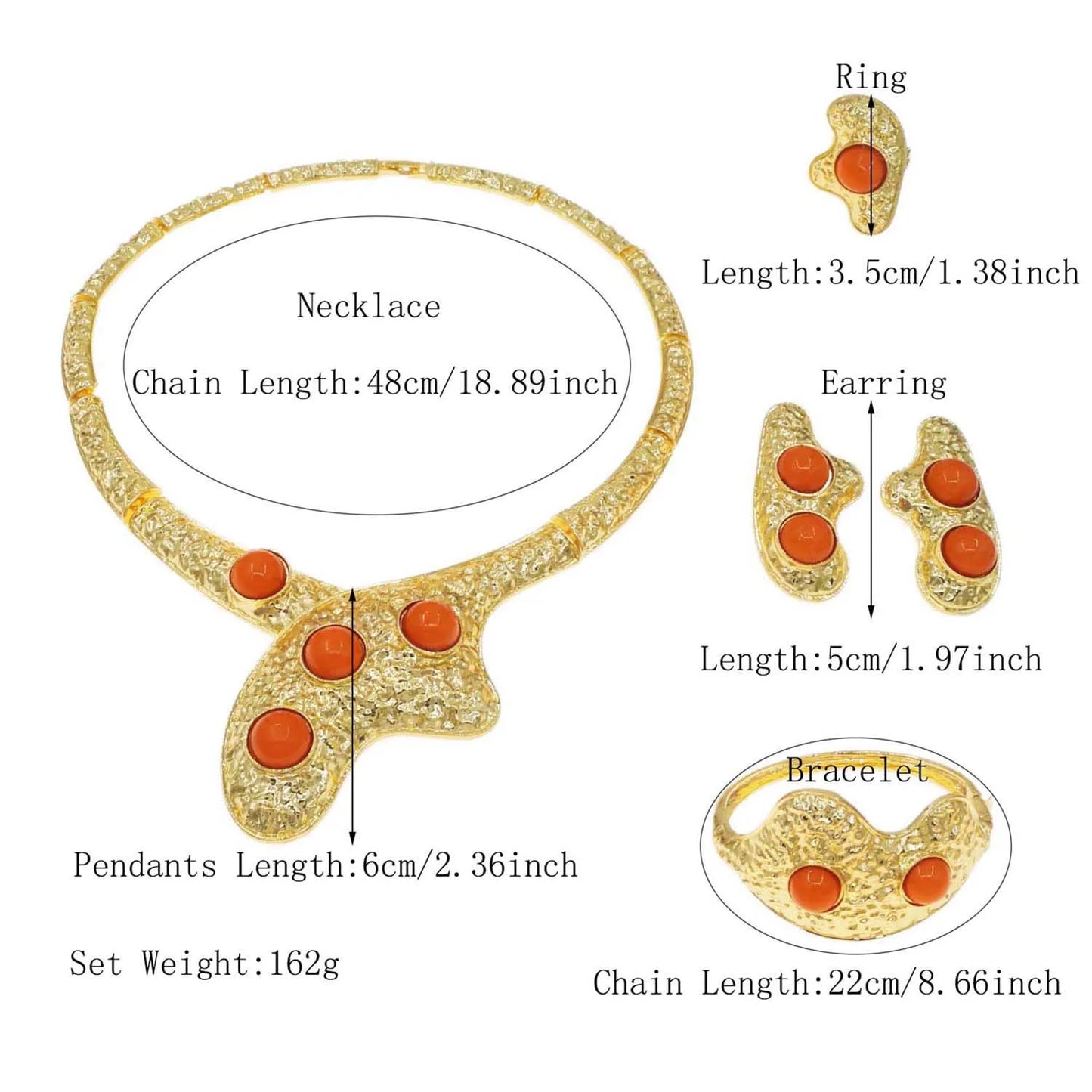 Zhuerrui Italian Gold Flower Jewelry Set Wedding Party Birthday Gift Orange Necklace Bracelet Earrings Ring Jewelry Sets H00715