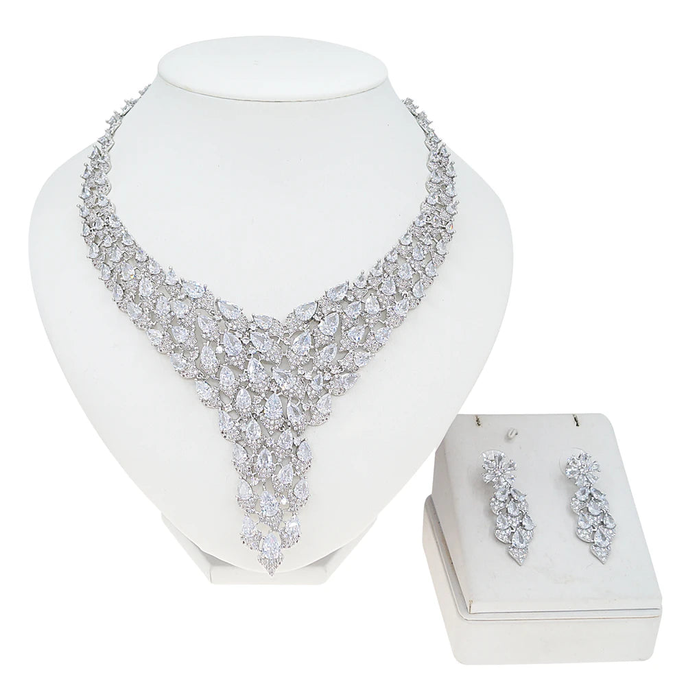Zhuerrui Fashion Y-shaped Diamond Jewelry Sets Bridal Wedding Outfit Matching Jewelry Set for Women's Parties ZA25001100
