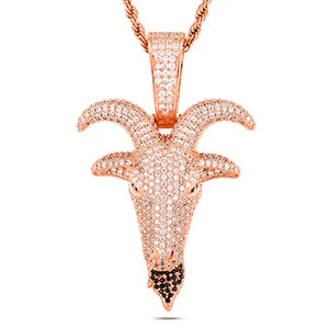 BiG-BOSS Hip Hop Full CZ Diamond Jewelry Gold Plated Brass Goat Head BlingBling Pendant Charms Rope Chain Necklace for Men Women