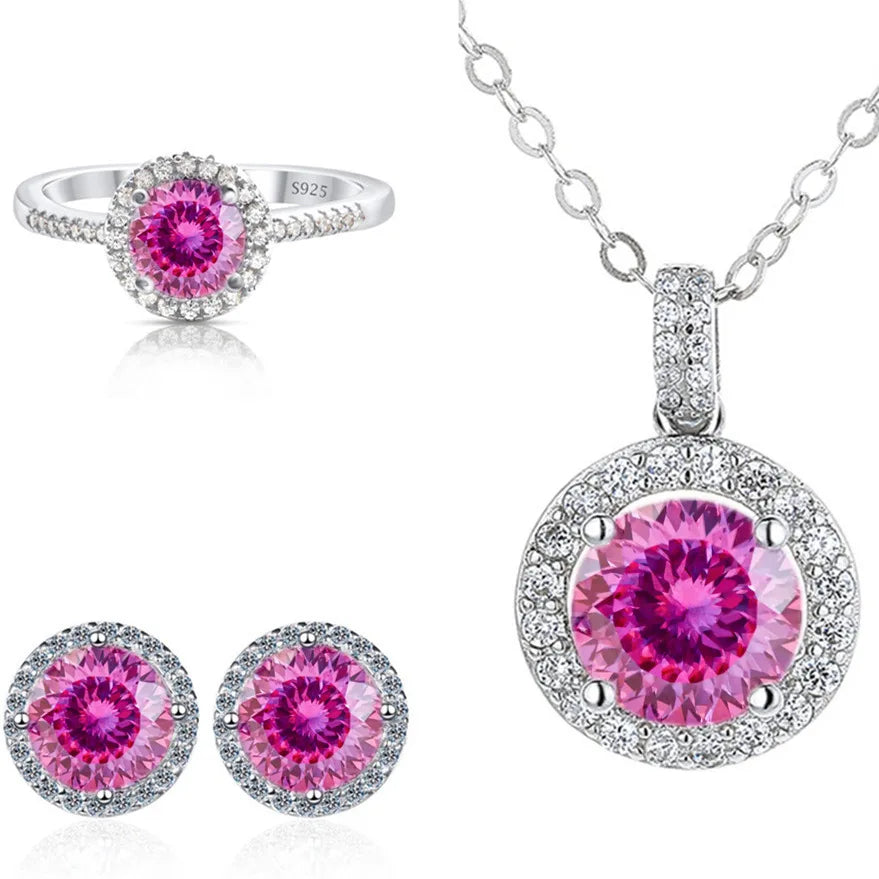 SPECIAL OFFER -REDheart Color Moissanite Party Jewelry Set for Women Necklace Ring Earrings S925 Sterling Silver with GRA Certificate
