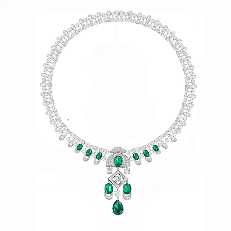 Classic High-end Brass Necklace and Earrings Featuring Zircon Retro Style Suitable for Rhodium Plating at Weddings and Parties