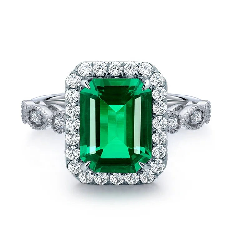 Gemfiori High-class Emerald Women Ring With Optional 9K/10K/14Kgold Women Jewelry Gift Lab Grown Emerald Gold Ring Customizable Style