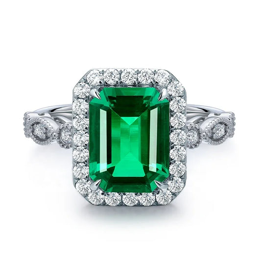 Gemfiori High-class Emerald Women Ring With Optional 9K/10K/14Kgold Women Jewelry Gift Lab Grown Emerald Gold Ring Customizable Style