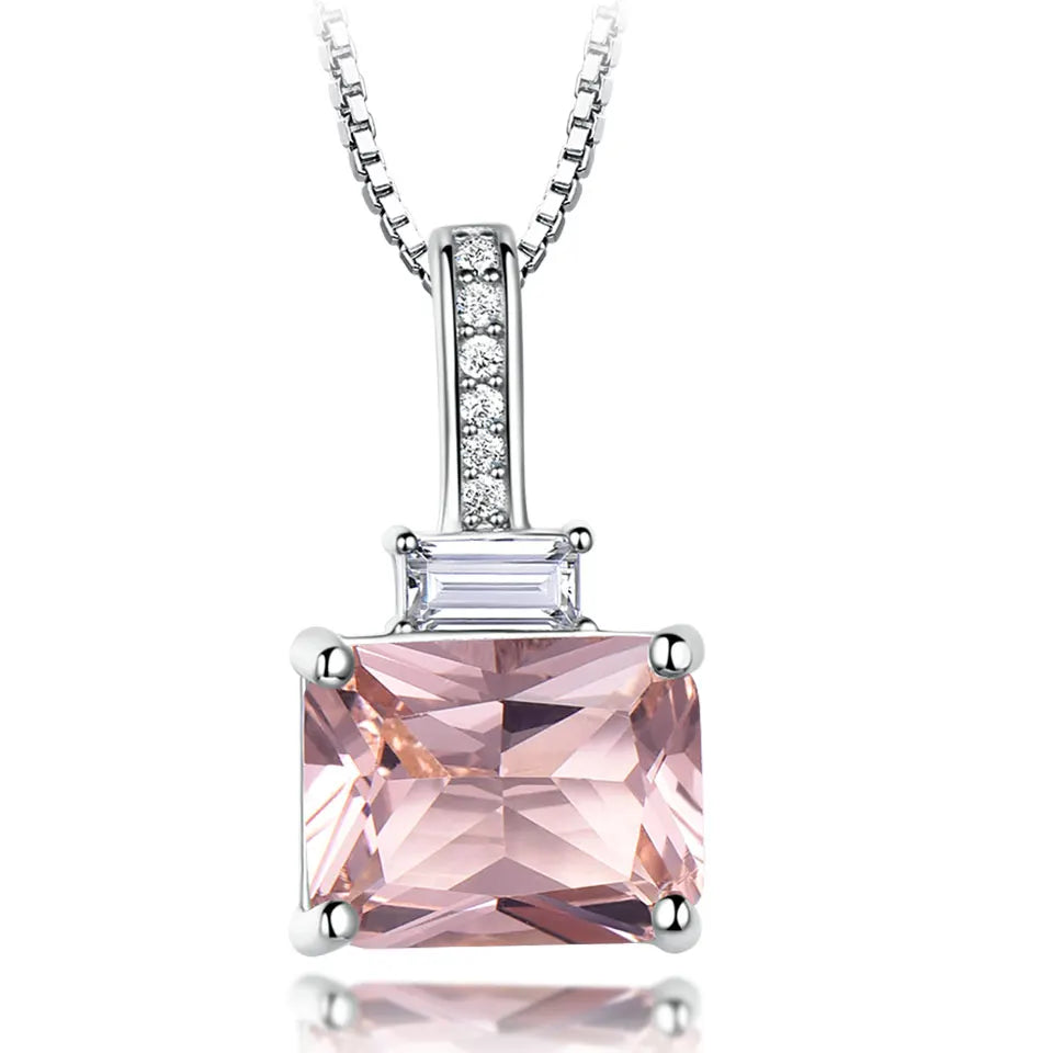 Classic Design Gemstone Jewelry Rectangle CZ Cubic Zircon Diamond 925 Sterling Silver  Pendants Necklaces for Women