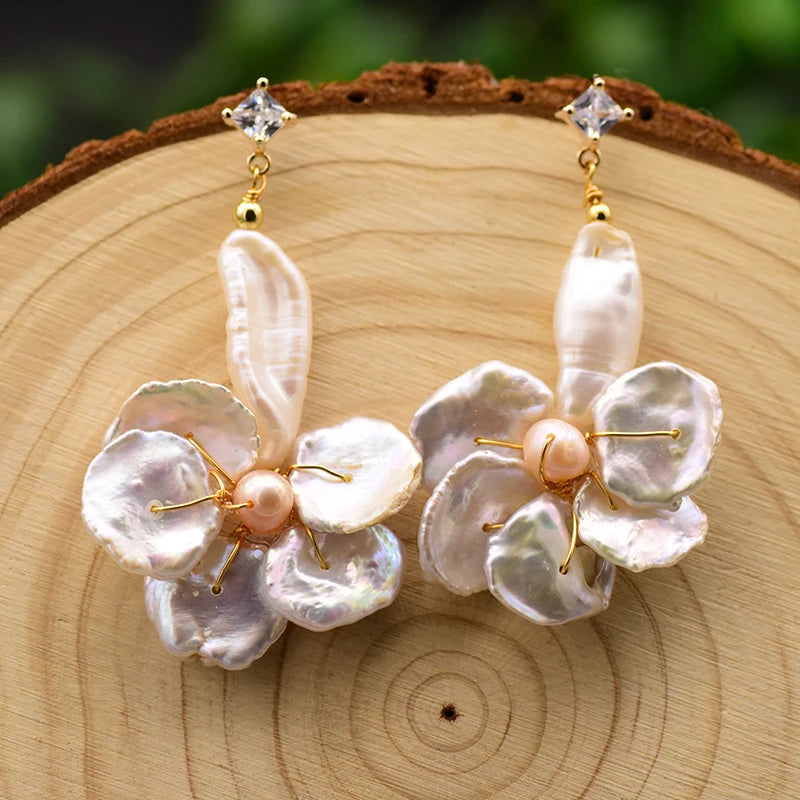 New Jewelry Yiwu Wholesale Natural Baroque Pearl Stud for Women Flower Earrings Korean Wholesale Bulk 18K Gold Plated Jewelry