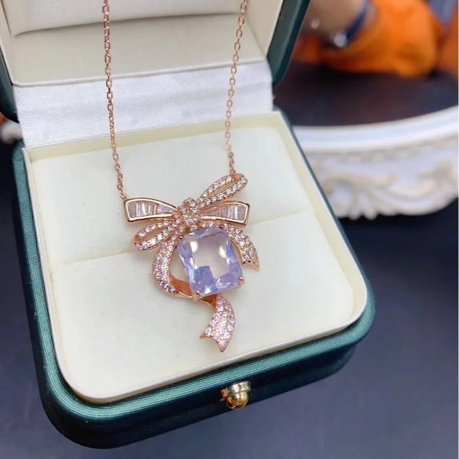 Gioiellieri Special Offer Natural Lavender Amethyst Emerald Cut Rose Gold Luxury Party Women's Pendant Necklace