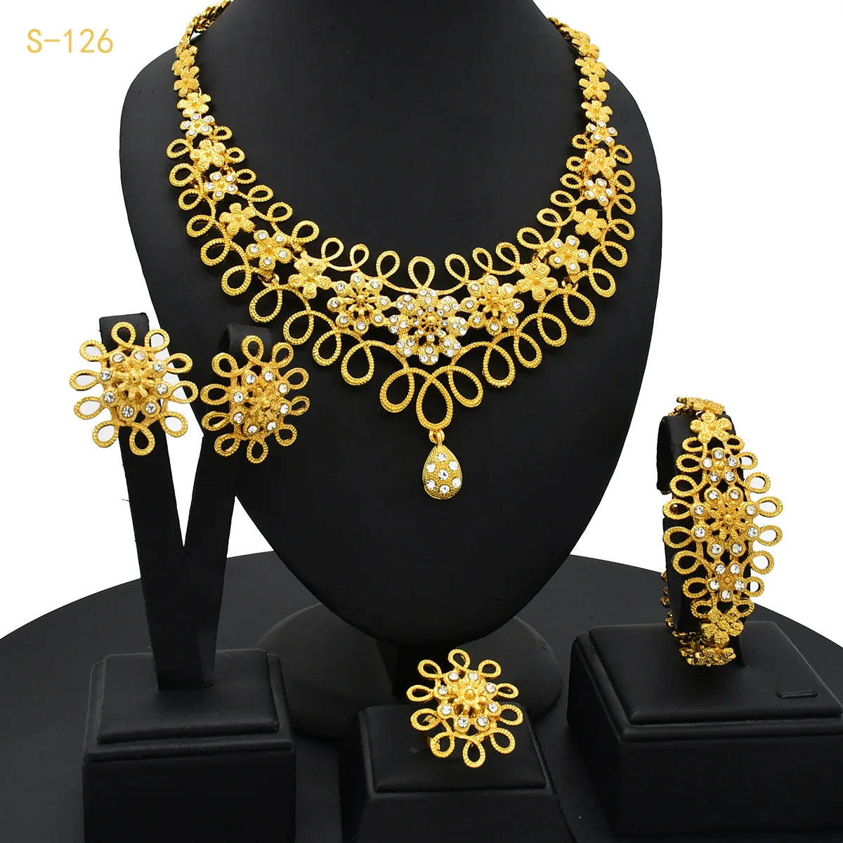 Gold Heart Bridal Jewellery Set | Necklace, Bracelet, Earrings & Ring | 24 Style Options