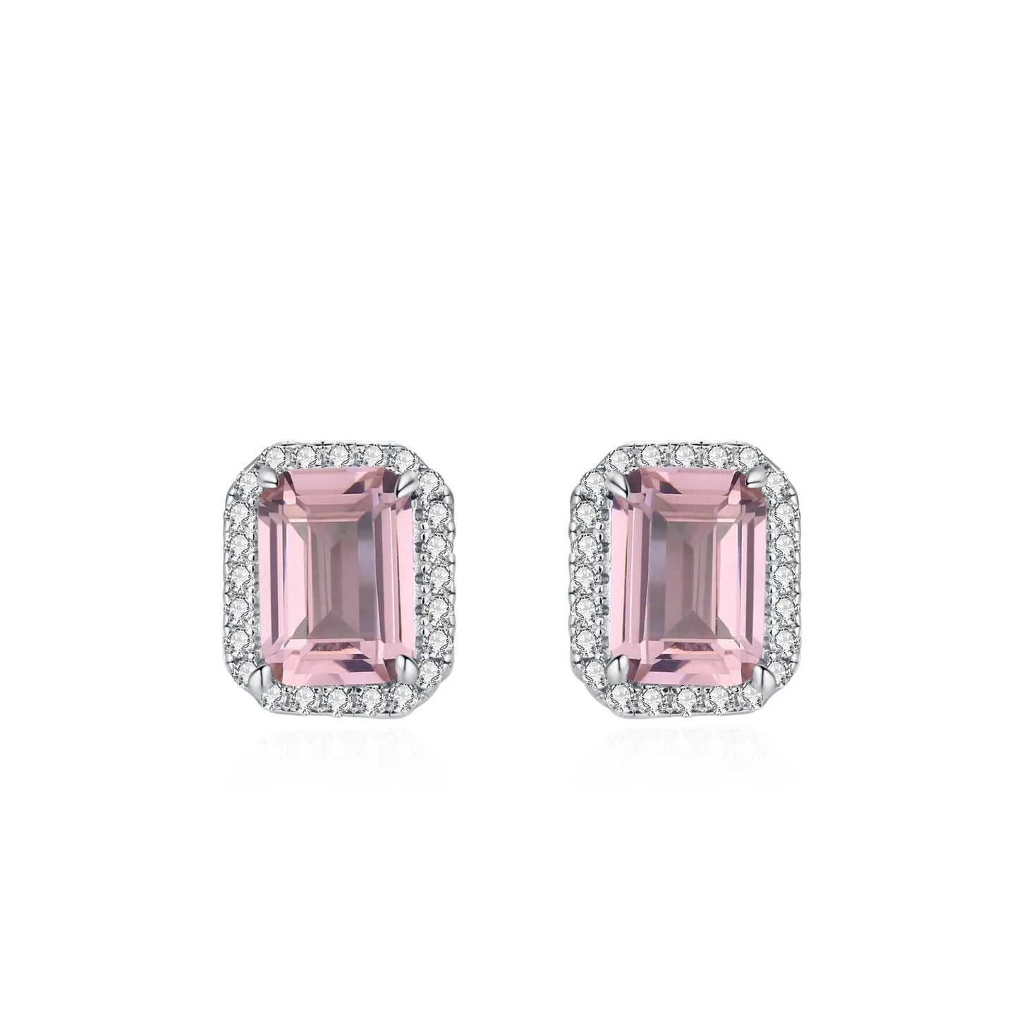 Wholesale 925 Sterling Silver Light Luxury Pink Square Sugar Earring Necklace Advanced Emerald Jewelry Set Gift Set