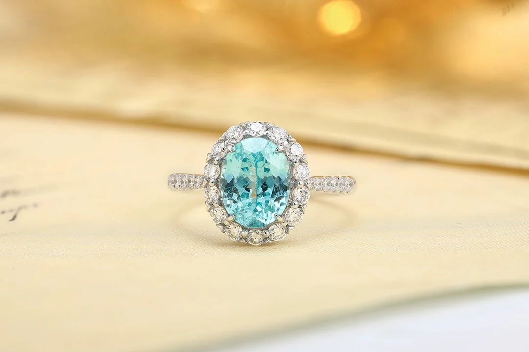 Gemfiori Exquisite IGI Certified Wedding Ring with Lab Grown Diamond PT950 Platinum Paraiba for Engagement Jewelry